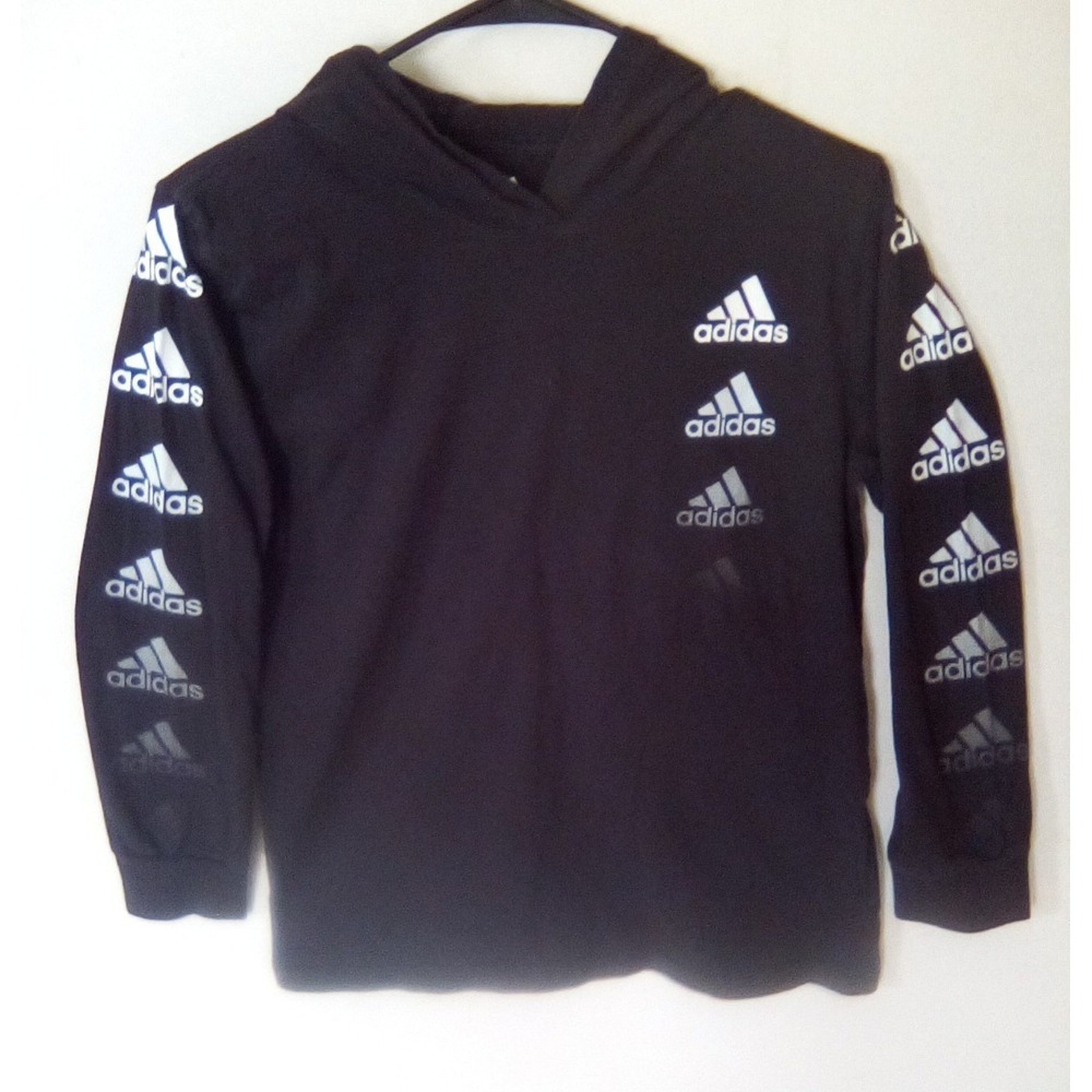 Adidas Graphic Hoodie Pullover T-shirt Long Sleeve Black Youth Size M